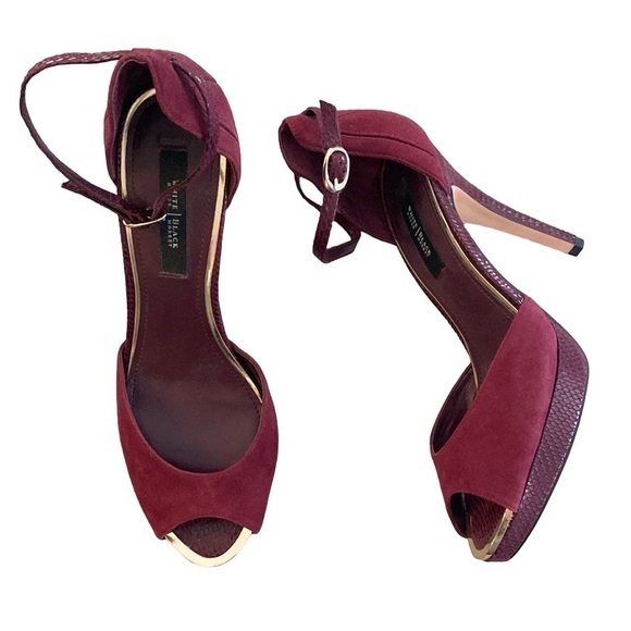 NEW White House Black Market dark cherry faux suede and snake platform heels - Picture 1 of 8